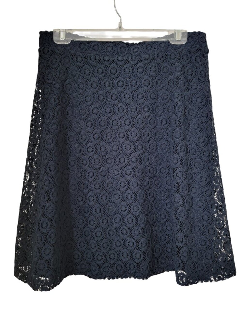 Alfani Size 8 Navy Blue Geometric Crochet Lace A-Line Skirt, Lined